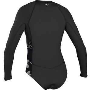 O'Neill Womens Front Zip Long Sleeve Rash Surf Suit BLACK / FLOWER 5061S